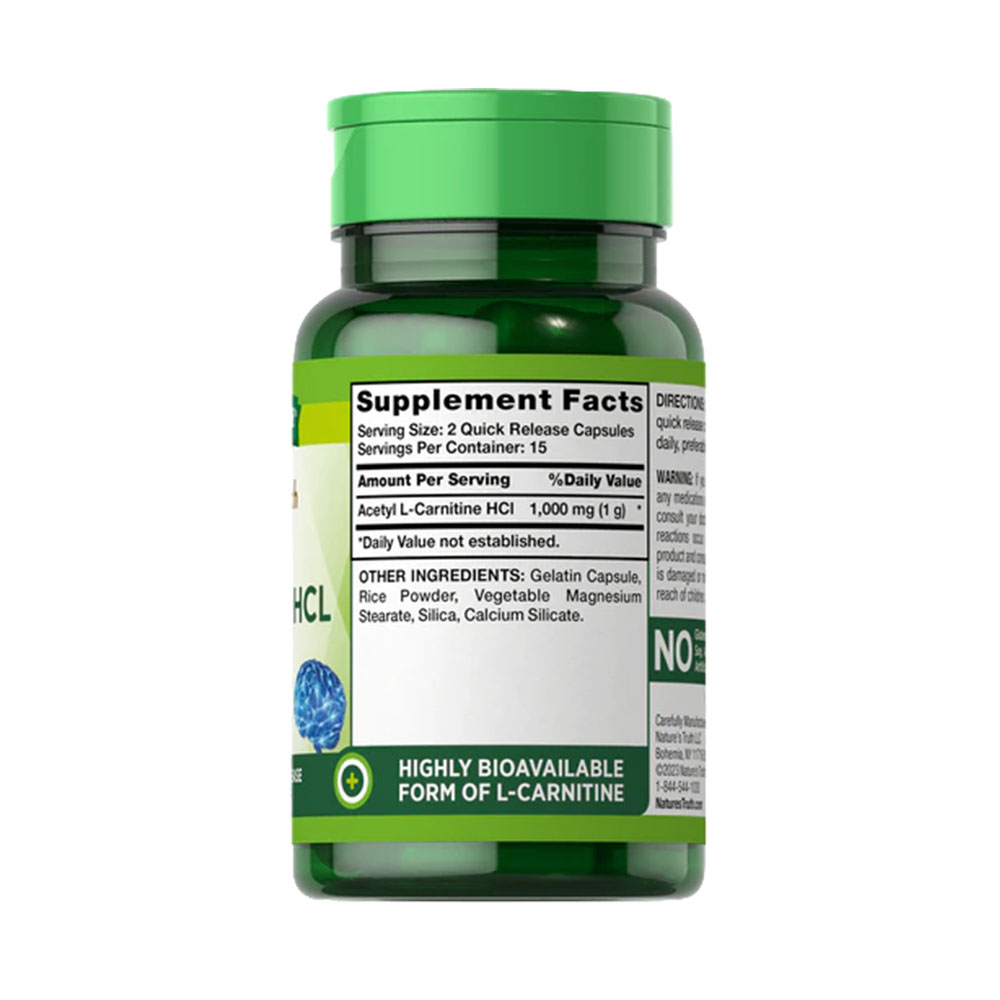 SUPLEMENTO NATURE'S TRUTH ACETYL L-CARNITINE HCL 1000MG 30 CÁPSULAS