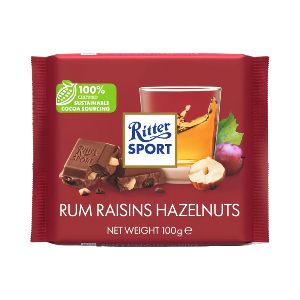 CHOCOLATE RITTER SPORT RUM RAISINS HAZELNUTS 100GR