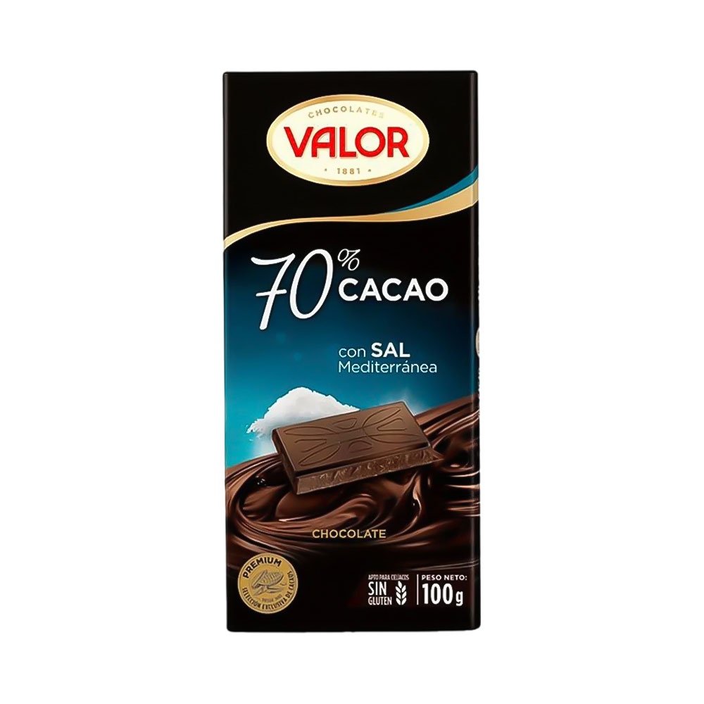 CHOCOLATE VALOR 70% CACAO CON SAL MEDITERRÁNEA 100GR