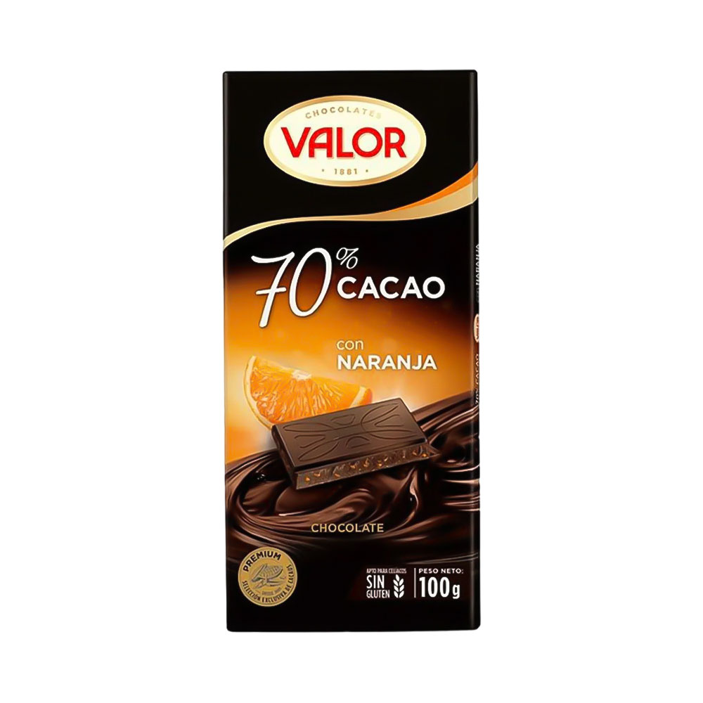 CHOCOLATE VALOR 70% CACAO CON NARANJA 100GR