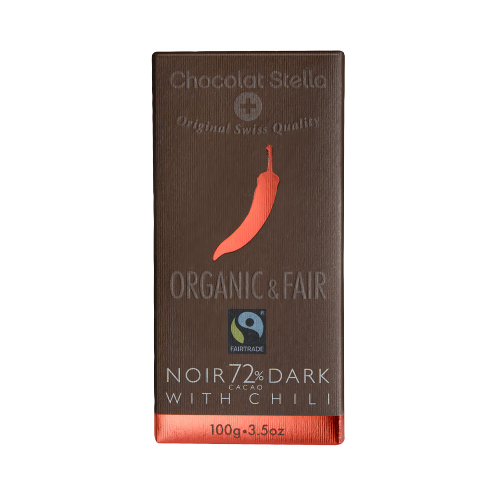 CHOCOLATE STELLA ORGANIC & FAIR 72% CACAO DARK CHILI 100GR