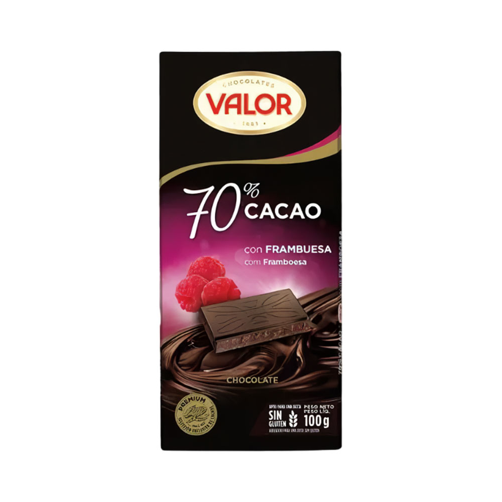 CHOCOLATE VALOR CACAO 70% CON FRAMBUESA 100GR