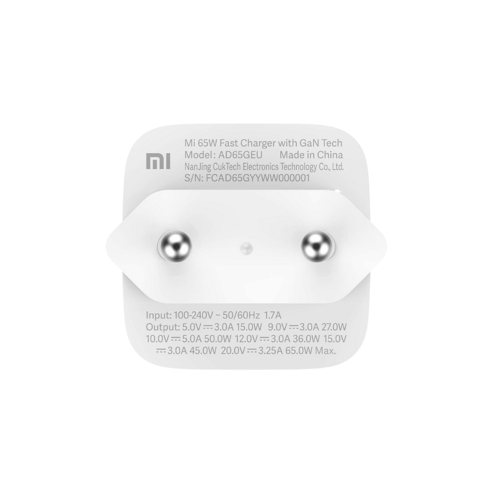 Cargador Xiaomi Adaptador de corriente Mi 65w Fast Charger With Gan Tech Blanco