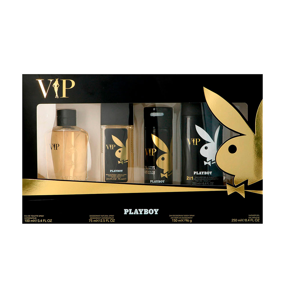 Kit Playboy Vip Men Eau de Toilette 100ml + deo 75ml + body spray 150ml + shower gel 250ml