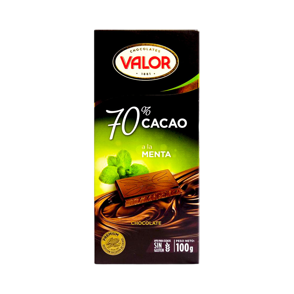 CHOCOLATE VALOR 70% CACAU HORTELÃ 100GR