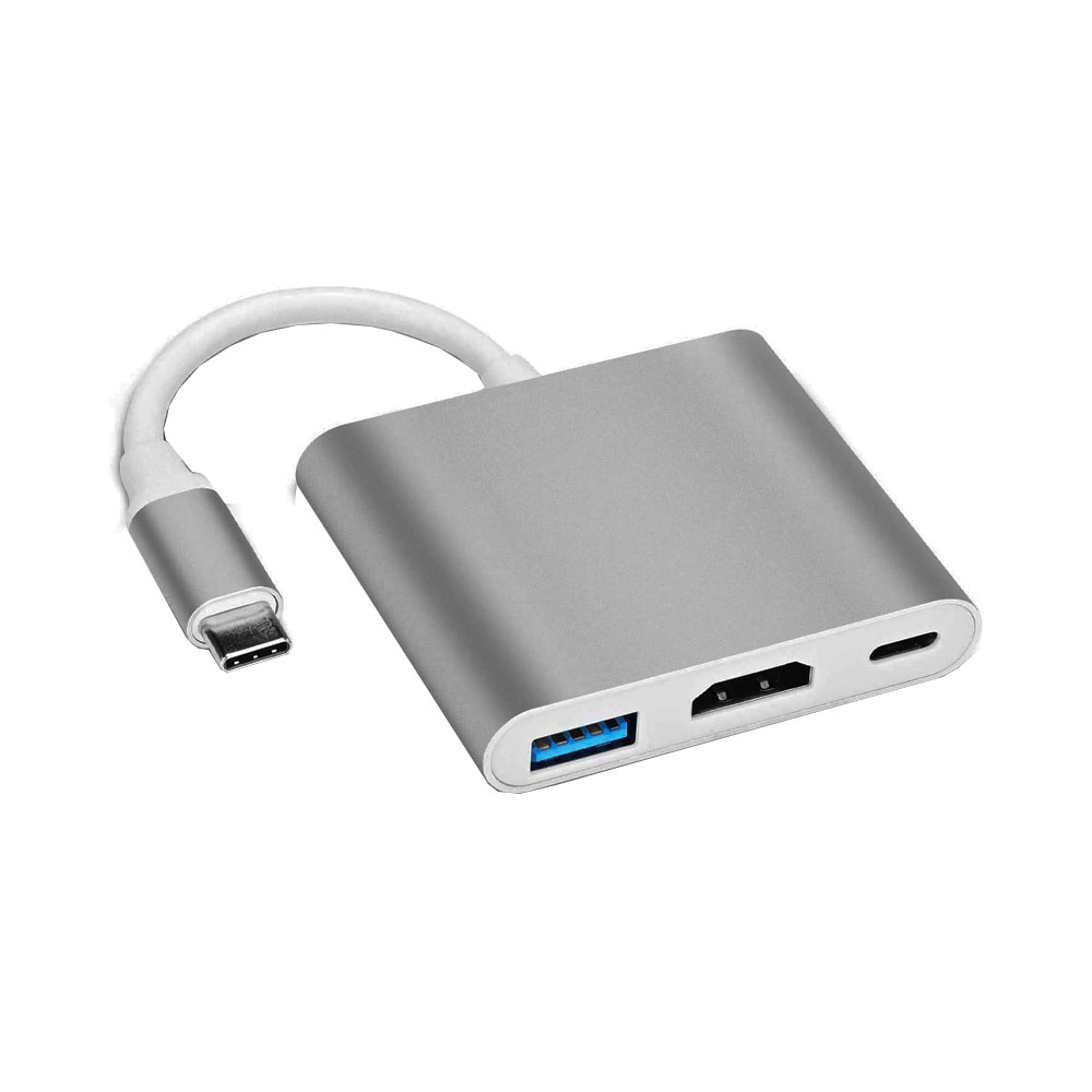 ADAPTADOR ORIENTE USB-C A HDMI- USB 3.0 -USB-C GRAY