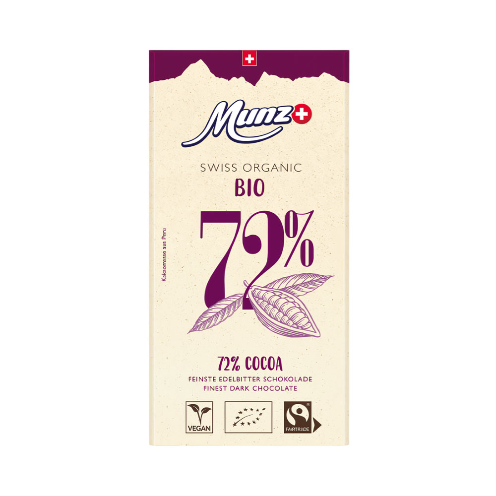CHOCOLATE MUNZ SWISS ORGANIC 72% COCOA 100GR