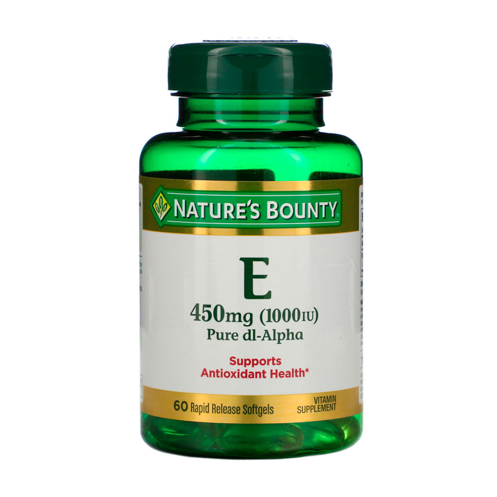 Vitamina E Nature's Bounty 450mg 1000iu Pure dl-Alpha 60 Softgels