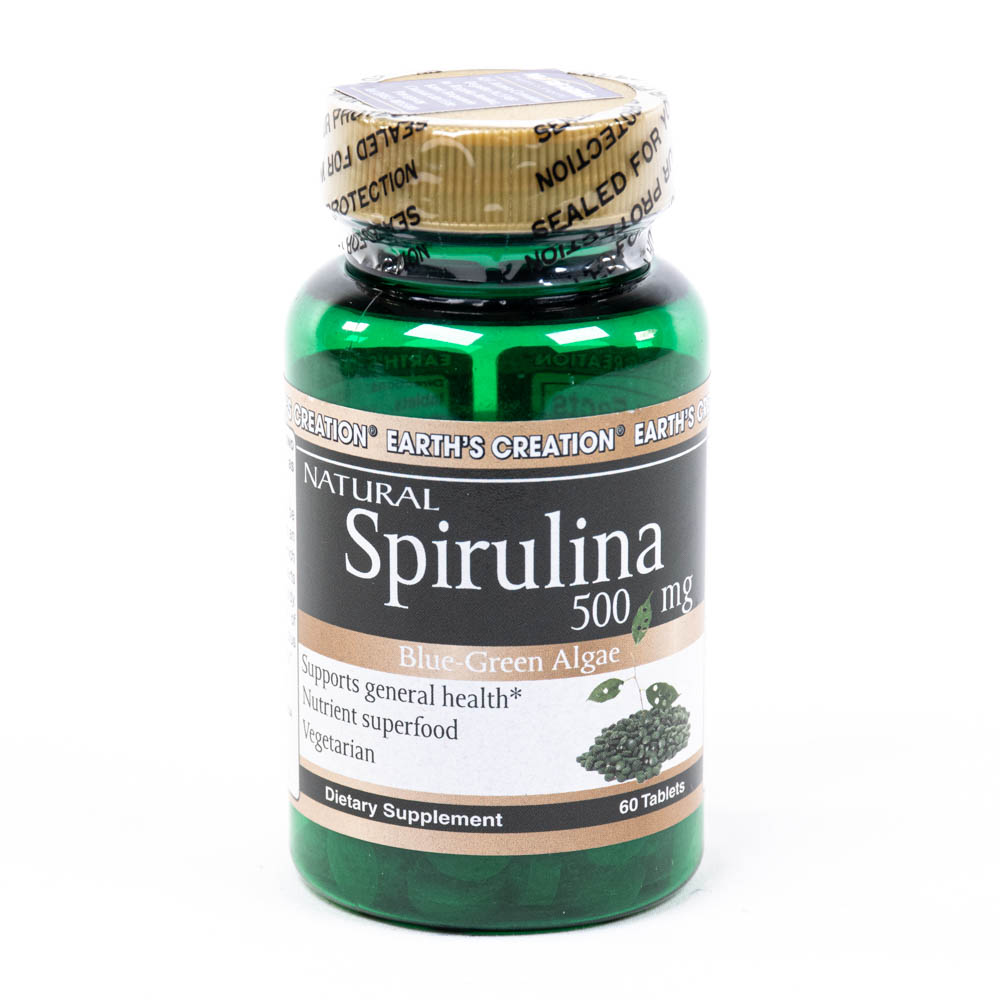Natural Spirulina Earth's Creation 500MG 60 Tabs