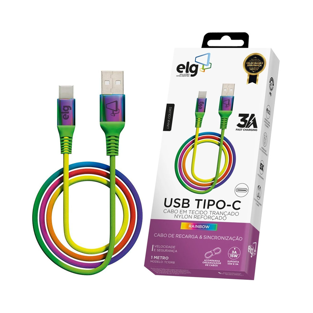 CABLE ELG TC10RB USB-A A USB-C 1M RAINBOW